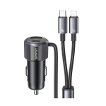 USAMS CC287 YT Series 66W Dual-Port USB & Type-C Car Fast Charger with 2-in-1 Cable